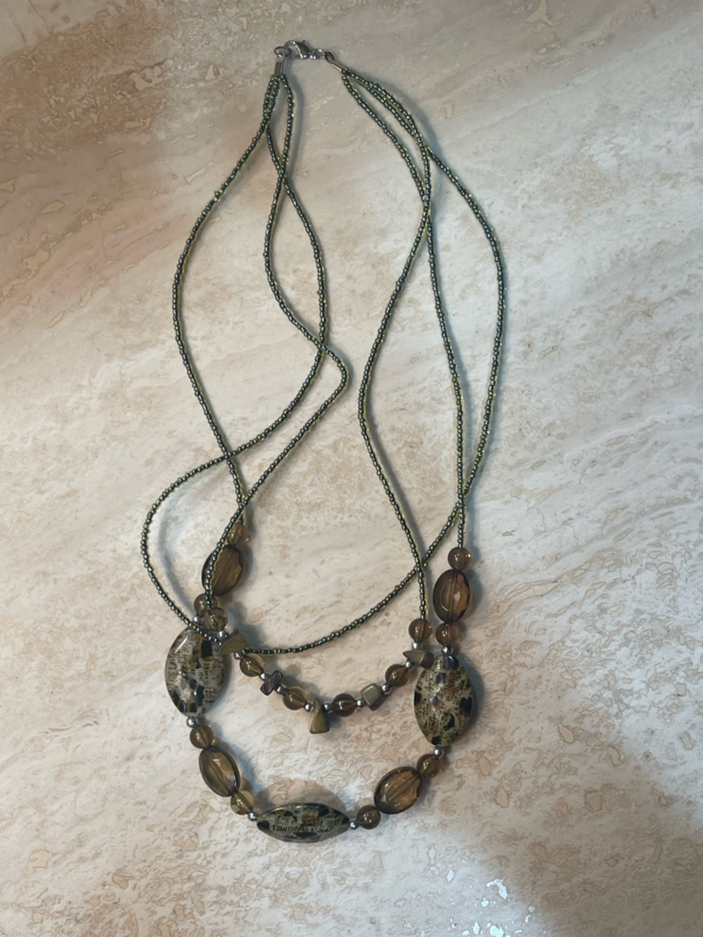 Women’s Multi-Strand Brown/Green Beaded Necklace